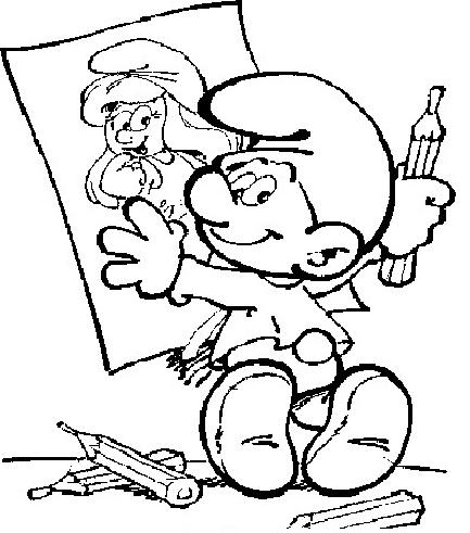 coloriage schtroumpf peintre